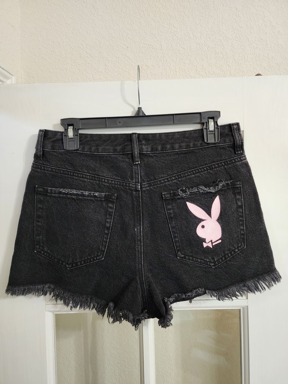 Playboy by PacSun Black High Rise Denim Festival Shorts Bunny Size 28